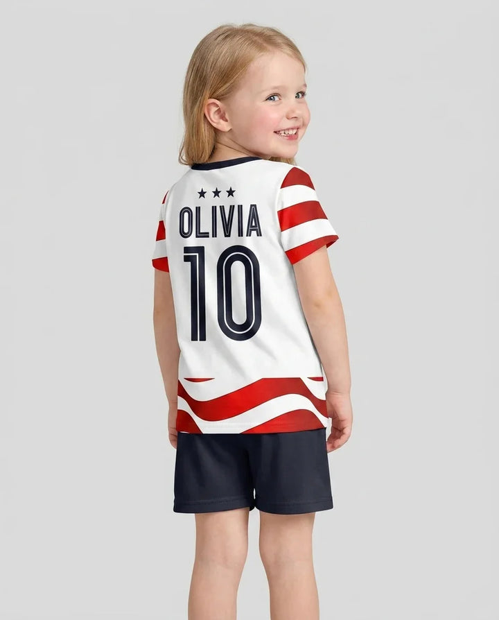 Custom Name USA Spirit Bamboo Two Piece Short Sleeve Shorts Pajama Set