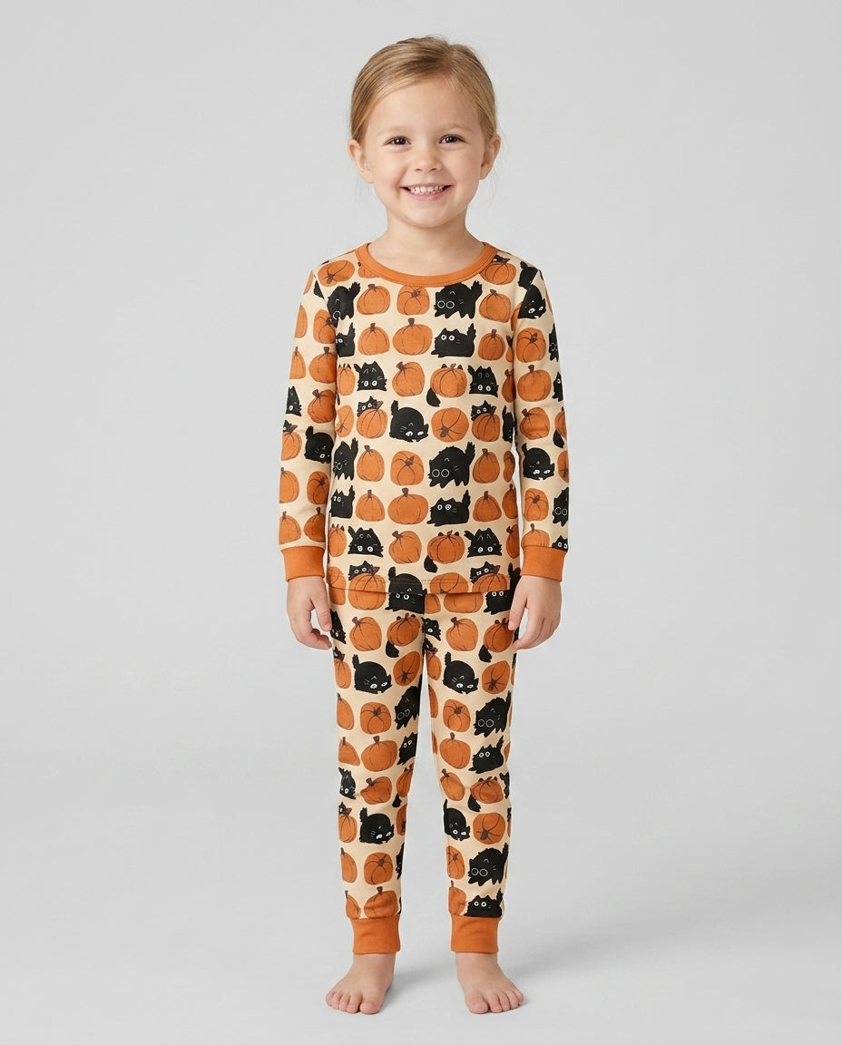 Black Cat Pumpkins Bamboo Two Piece Long Sleeve Pajama Set
