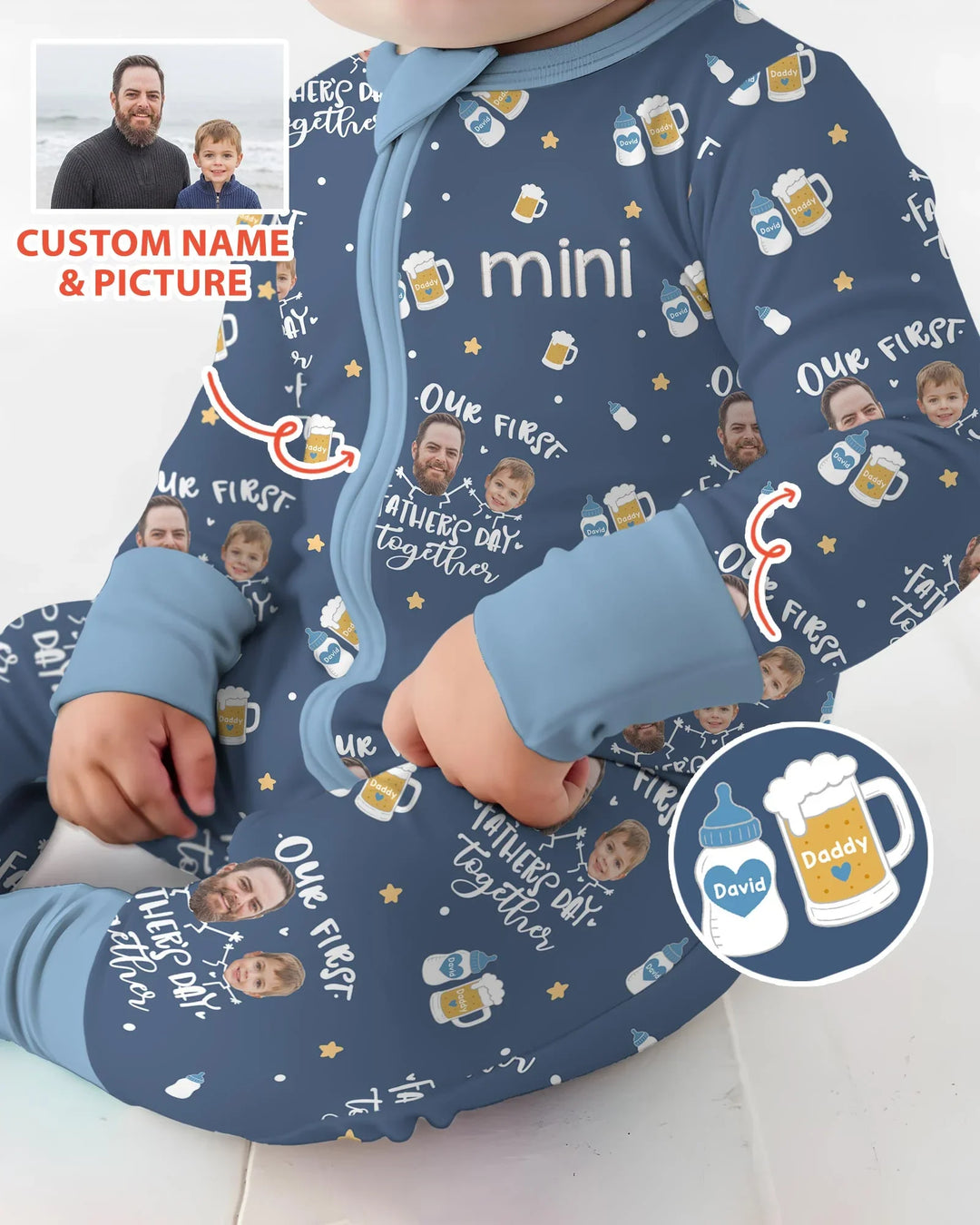 Personalized Embroidered Our First Father's Day Bamboo Convertible Zippy