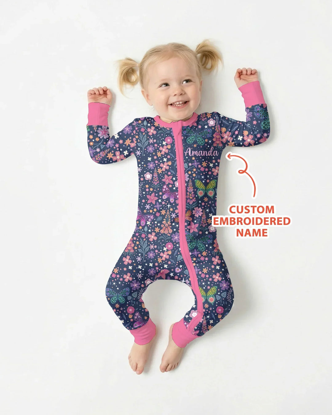Custom Name Embroidered Colorful Butterfly Bamboo Convertible Zippy