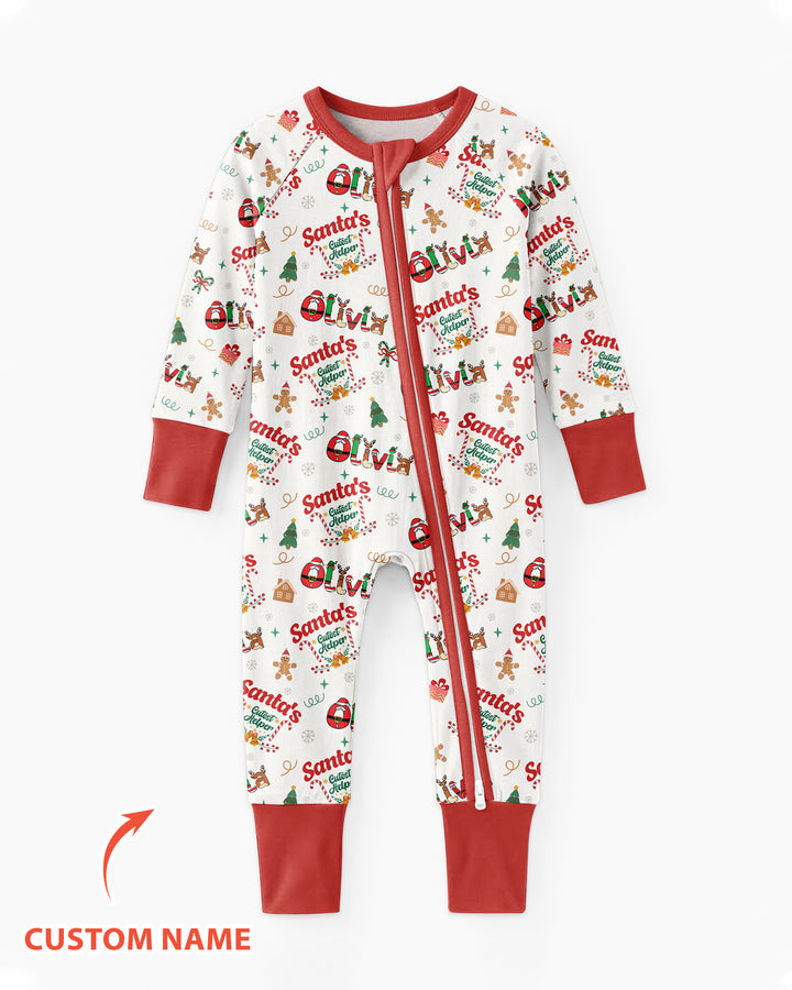 Pijama-mono convertible de bambú "El Pequeño Ayudante de Santa" personalizado