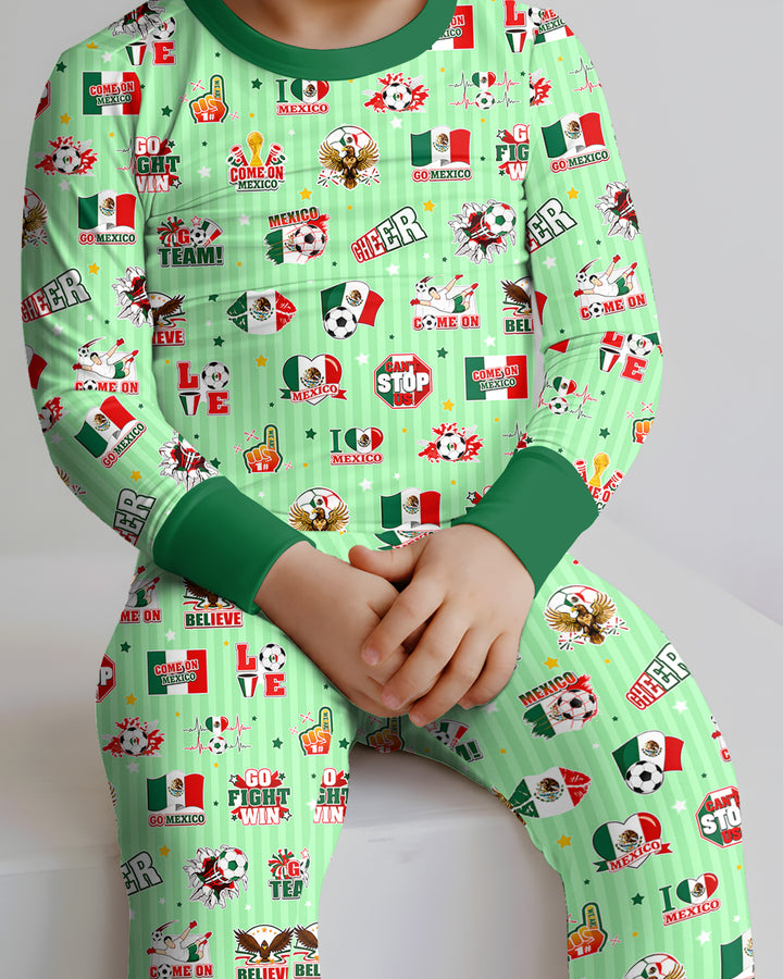 Soccer Game Day Go Team Mexico Family Matching Bamboo Two Piece Long Sleeve Pajama Set