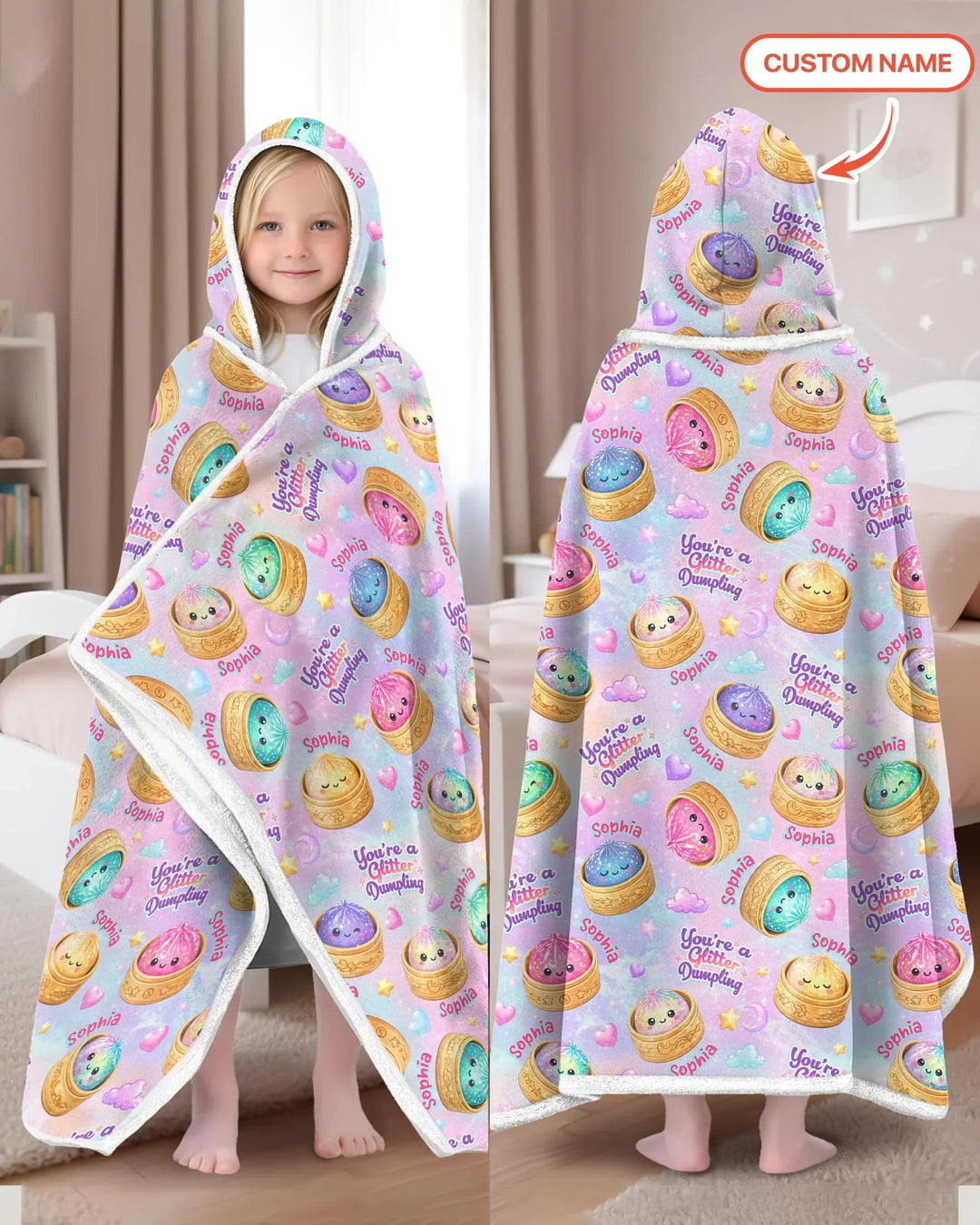 Custom Name You're A Glitter Dumpling Bamboo Wearable Hooded Blanket