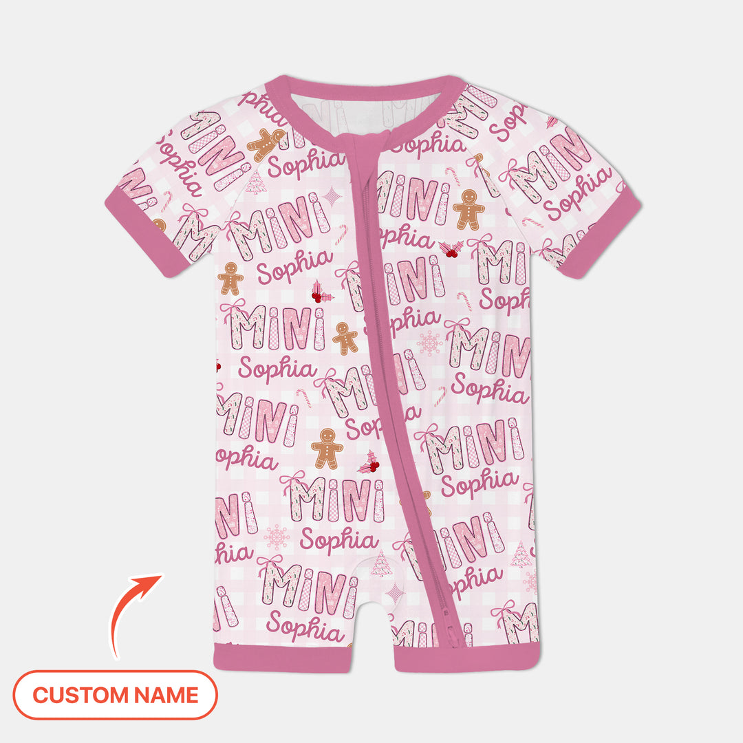 Benutzerdefinierter Name Mama Mini Passender Weihnachts-Shorty Zippy (Pink)