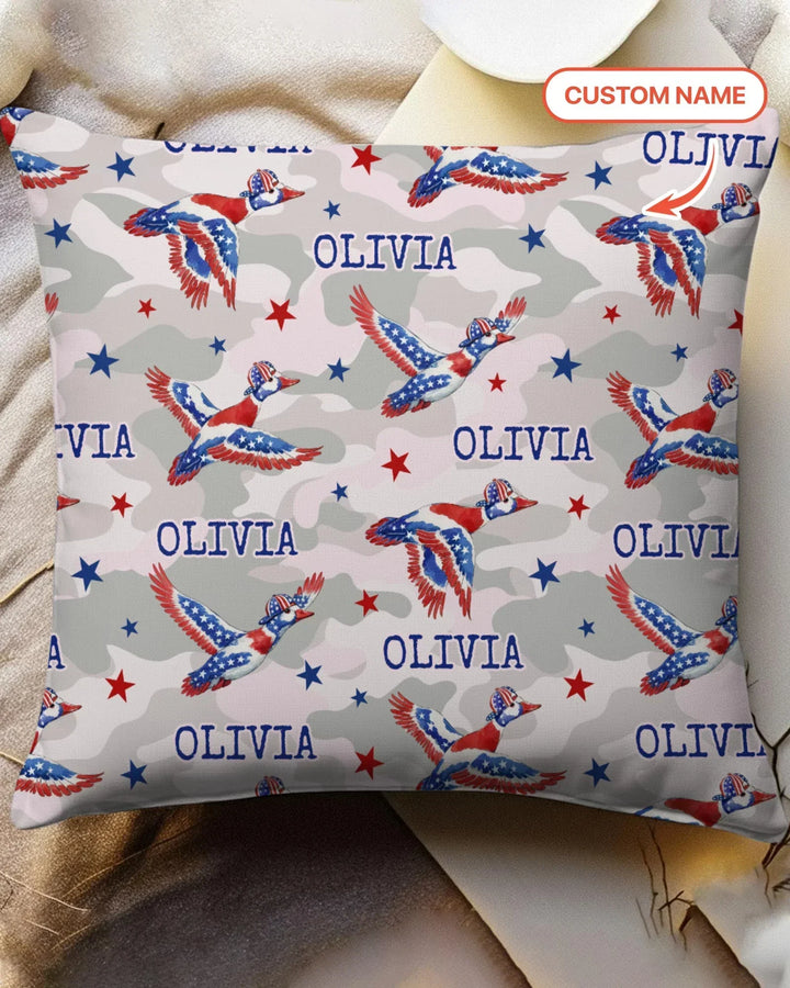 Custom Name America Mallard Duck Family Matching Bamboo Pillow Case