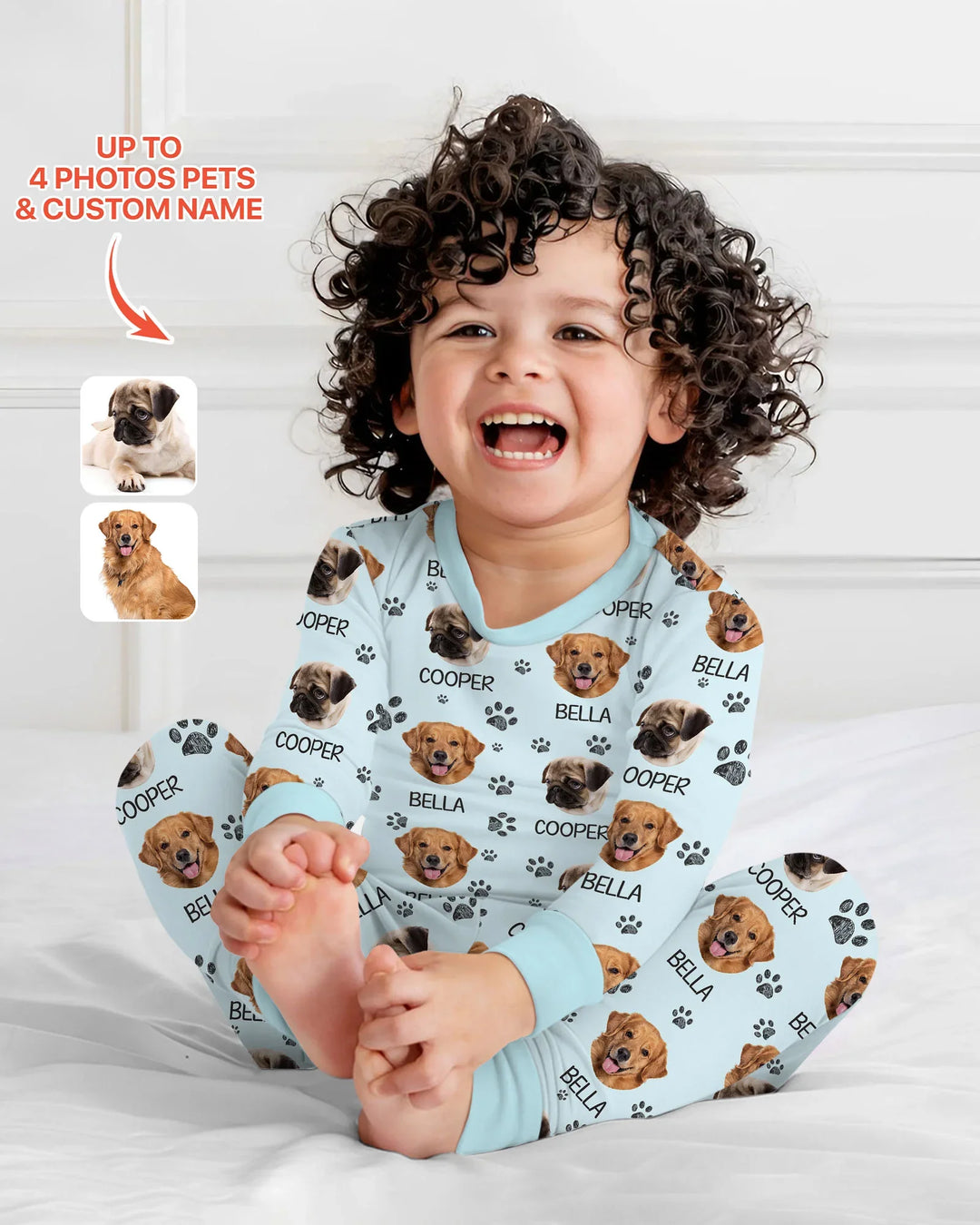 Pijama de dos piezas de bambú con manga larga y foto personalizada de perro con huella
