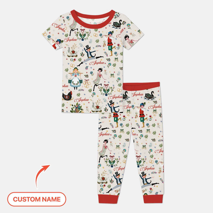 12 Days Of Christmas Custom Name Two Piece Short Sleeve Pajama Set , 12 Days Of Christmas Custom Name Two Piece Short Sleeve Pajama Set - 12-18M / Girl