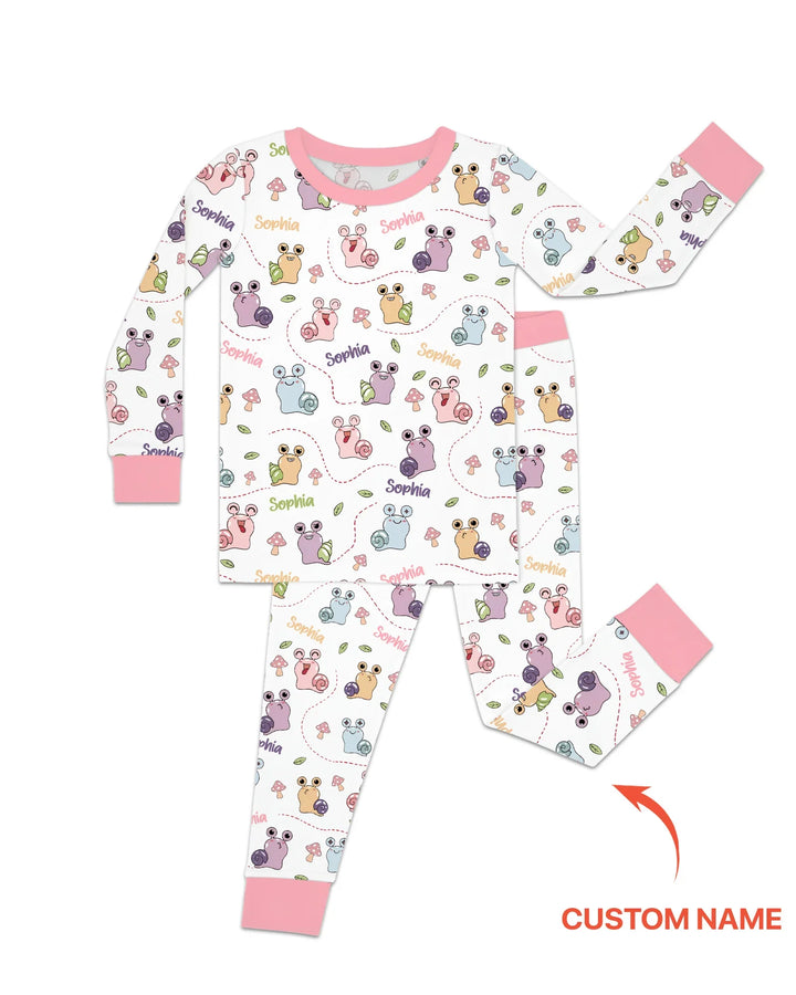 Conjunto de pijama de bambú de dos piezas de manga larga "¡Lo conseguí!" con nombre personalizado