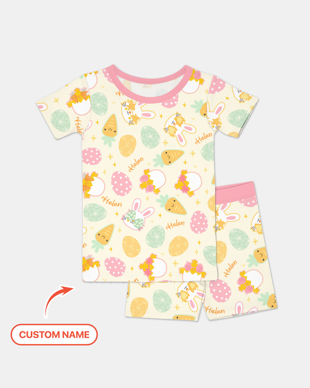 Retro Easter Two Piece Short Sleeve Shorts Pajama Set
