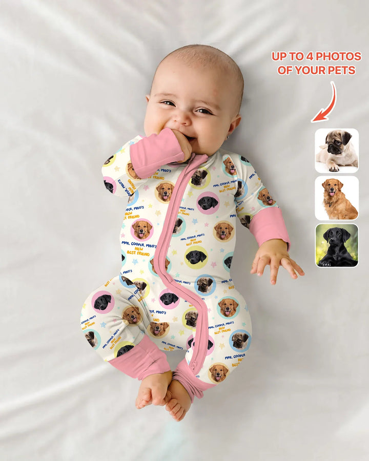 Pijama convertible de bambú con cremallera y fotos personalizadas de tu mascota "Mi nuevo mejor amigo"