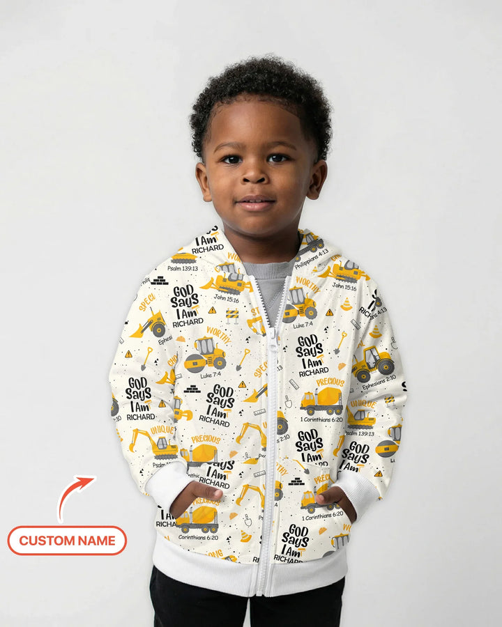 Custom Name God Says I Am Boy Zip Hoodie