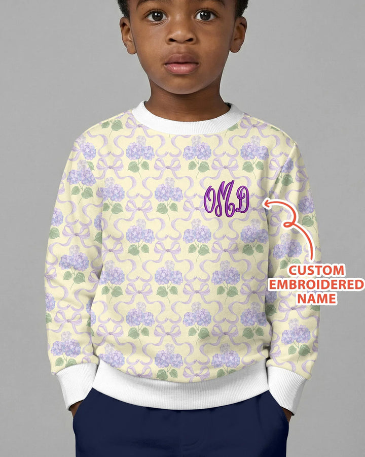 Personalisierbares Sweatshirt mit bestickter Hortensie „Welcome Home“ aus Bambus