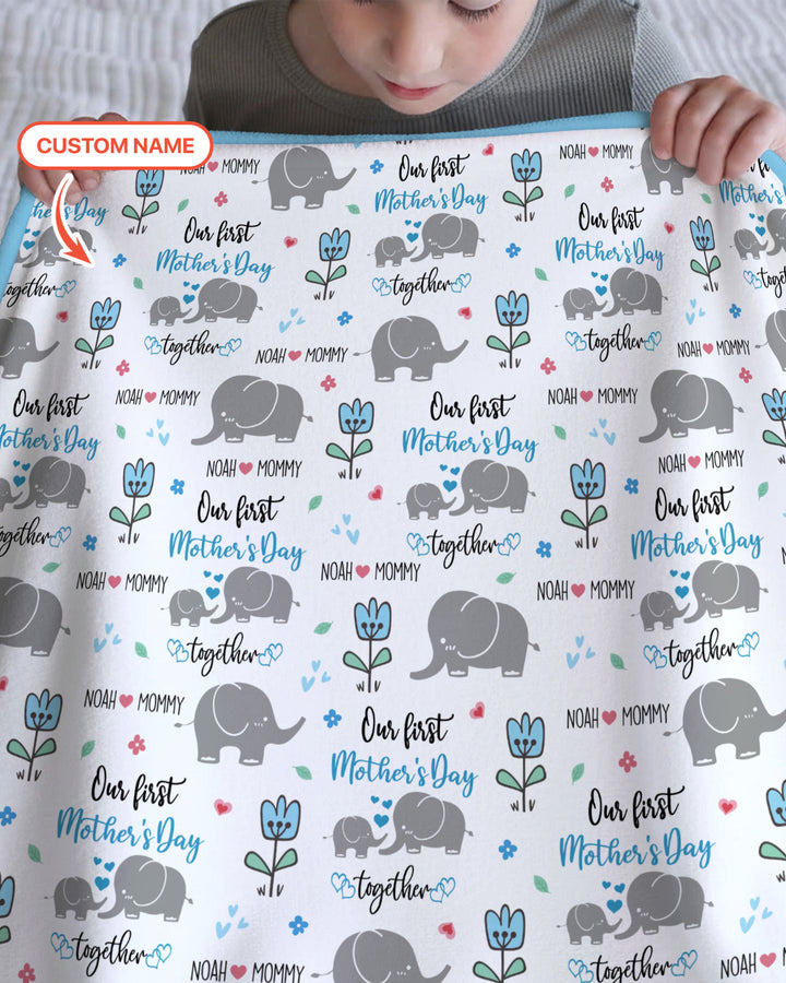 Custom Name Elephant Our First Mother's Day Blanket