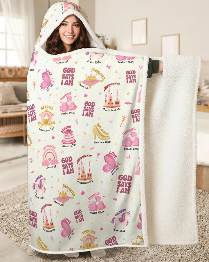 God Says I Am Girl Wearable Hooded Blanket