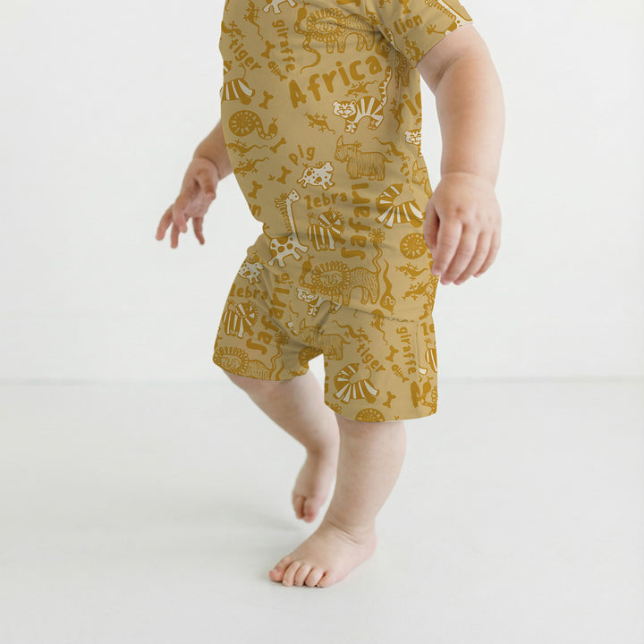 Handdrawn African Animals Two Piece Short Sleeve Shorts Pajama Set