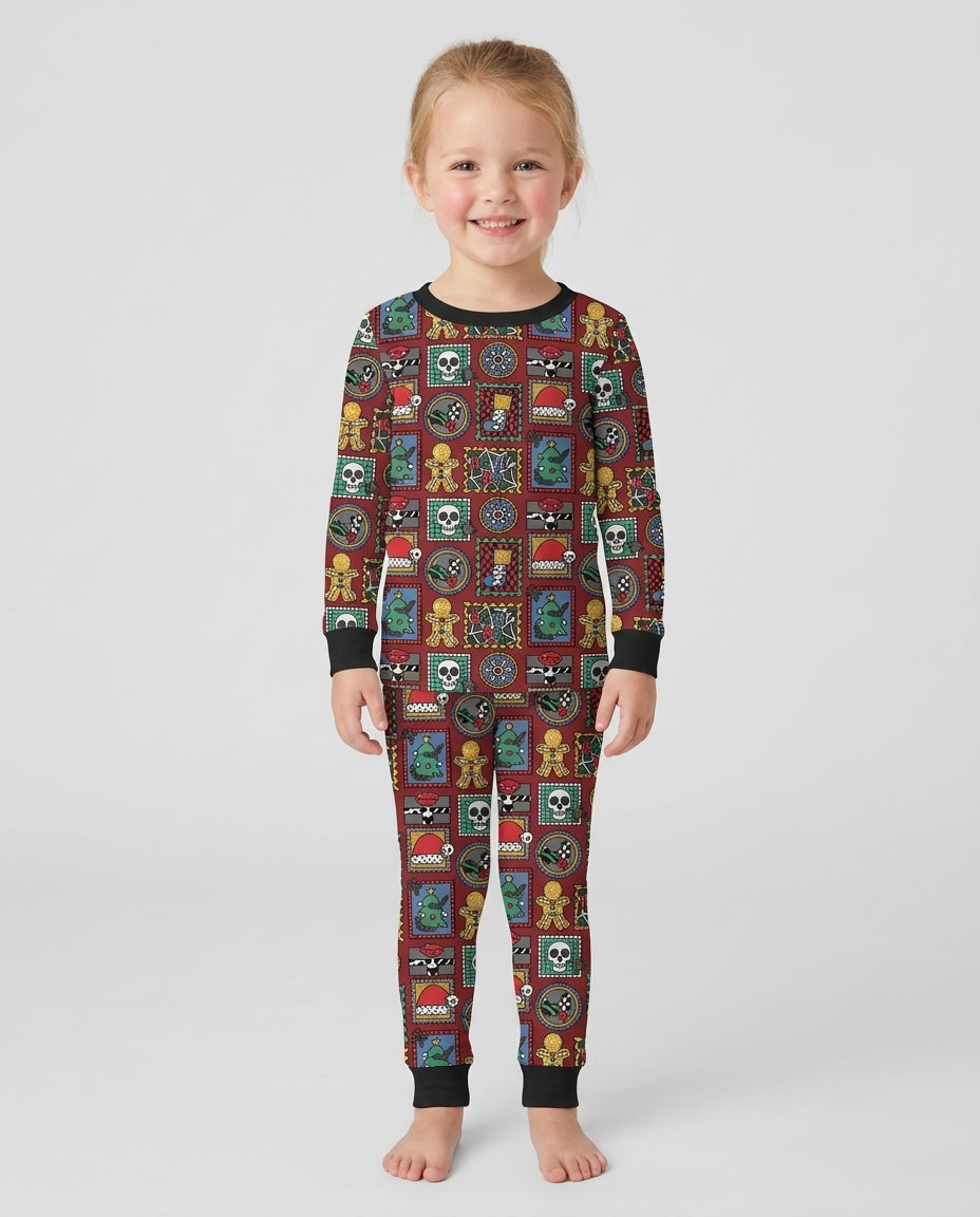 Retro Spooky Christmas Stamp Bamboo Two Piece Long Sleeve Pajama Set