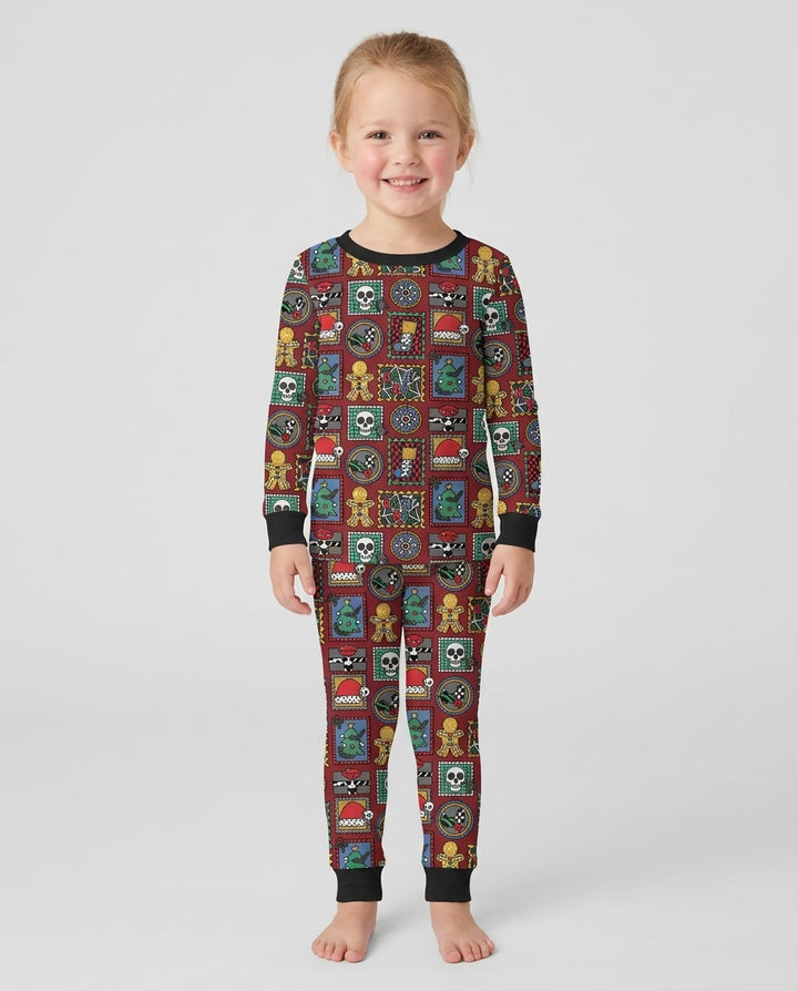Retro Spooky Christmas Stamp Bamboo Two Piece Long Sleeve Pajama Set