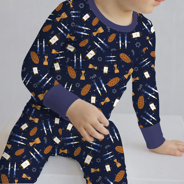 Shabbat Shalom Family Matching Two Piece Long Sleeve Pajama Set