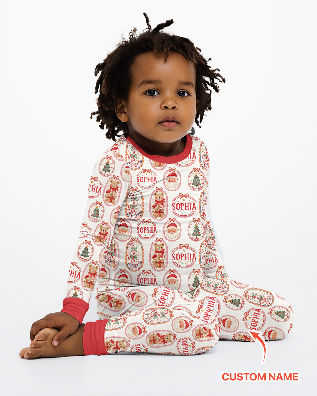 Vintage Christmas Cameo Bamboo Two Piece Long Sleeve Pajama Set