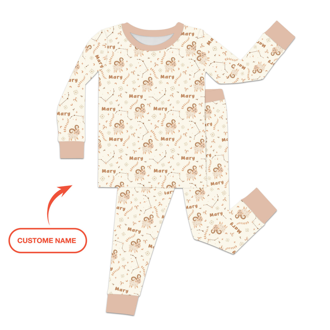 Bohemian Baby Zodiac Signs Custom Name Two Piece Long Sleeve Pajama Set