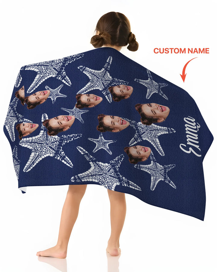 Custom Photo Starfish With Names Bamboo Beach Towel