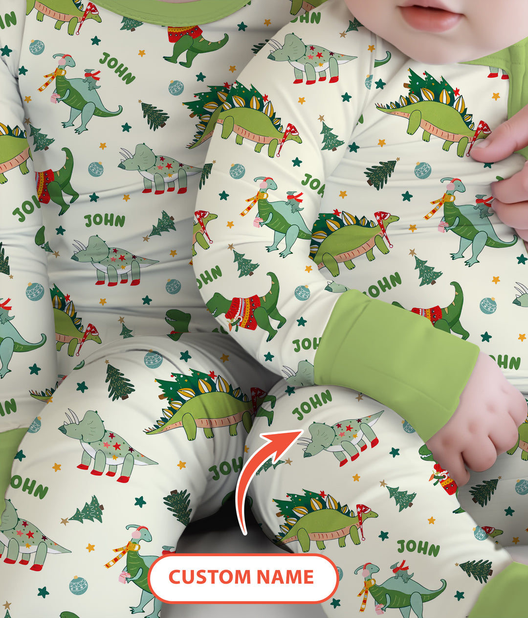 Custom Name Dinosaurs Christmas Tree Two Piece Long Sleeve Pajama Set