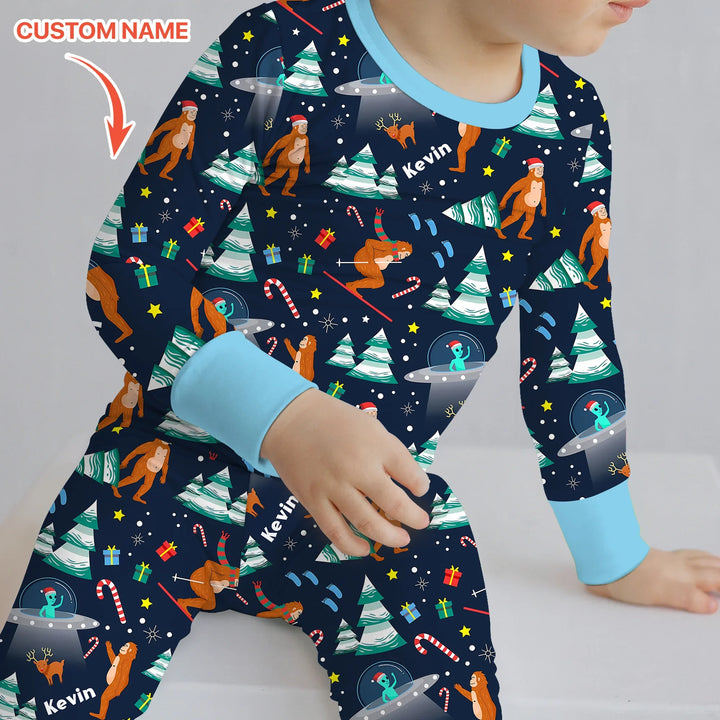 Custom Christmas Bigfoot  Two Piece Long Sleeve Pajama Set
