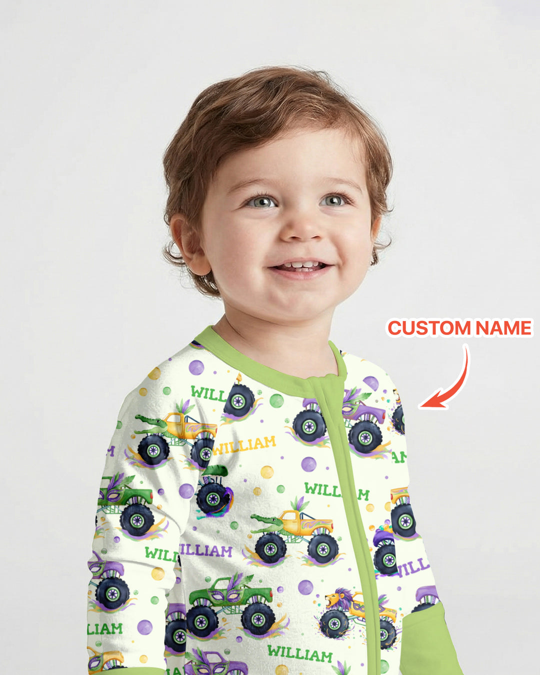 Custom Name Mardi Gras Monster Trucks Convertible Zippy