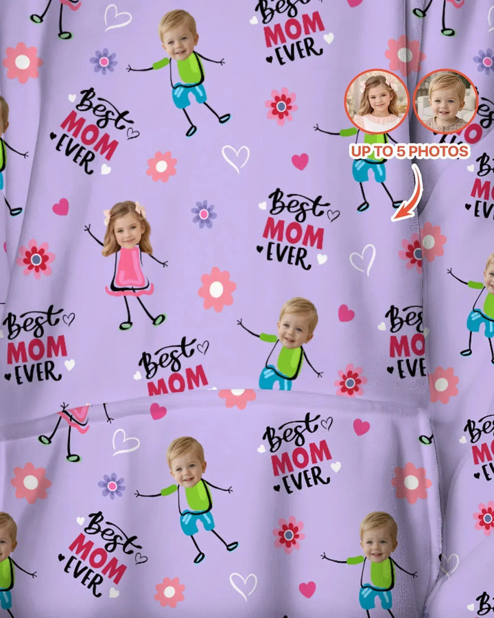 Custom Photo "Best Mom Ever" Doodle Bamboo Blanket Hoodie