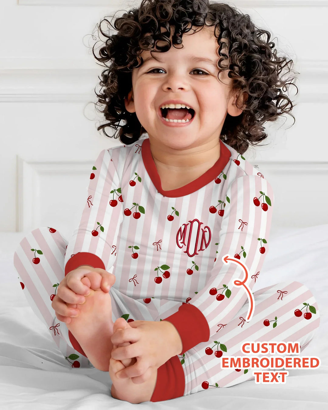Personalized Embroidered Monogram Letter Bamboo Two Piece Long Sleeve Pajama Set