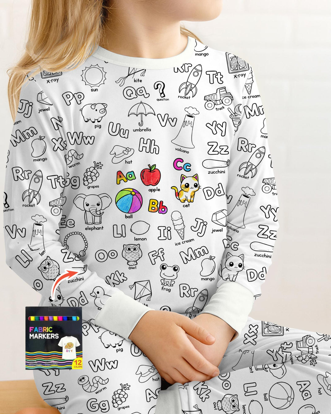 All Colorable Alphabet Two Piece Long Sleeve Pajama Set