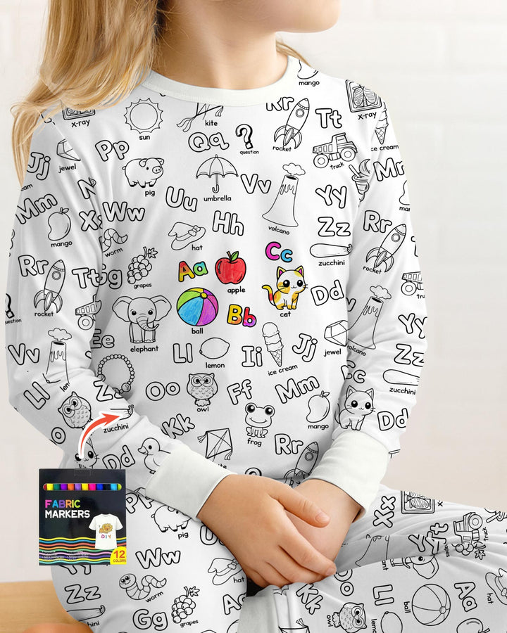 All Colorable Alphabet Two Piece Long Sleeve Pajama Set