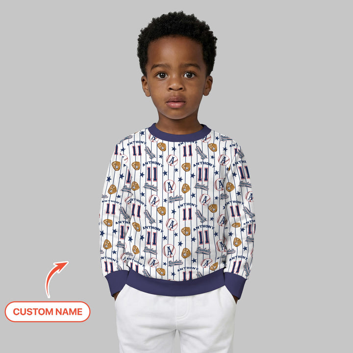 Custom Name Baseball Time Crewneck Sweatshirt