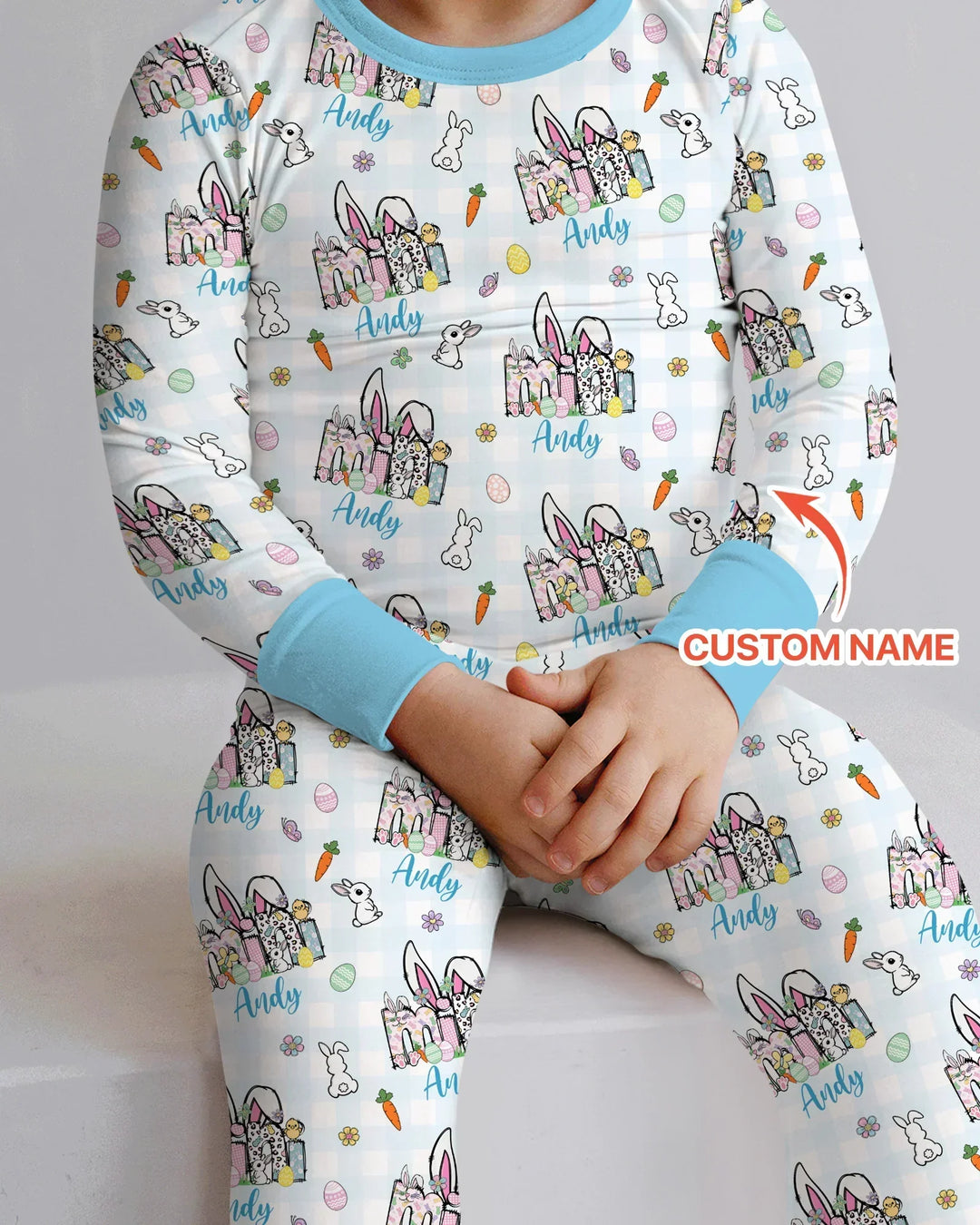 Custom Name Easter Family Matching Two Piece Long Sleeve Pajama Set