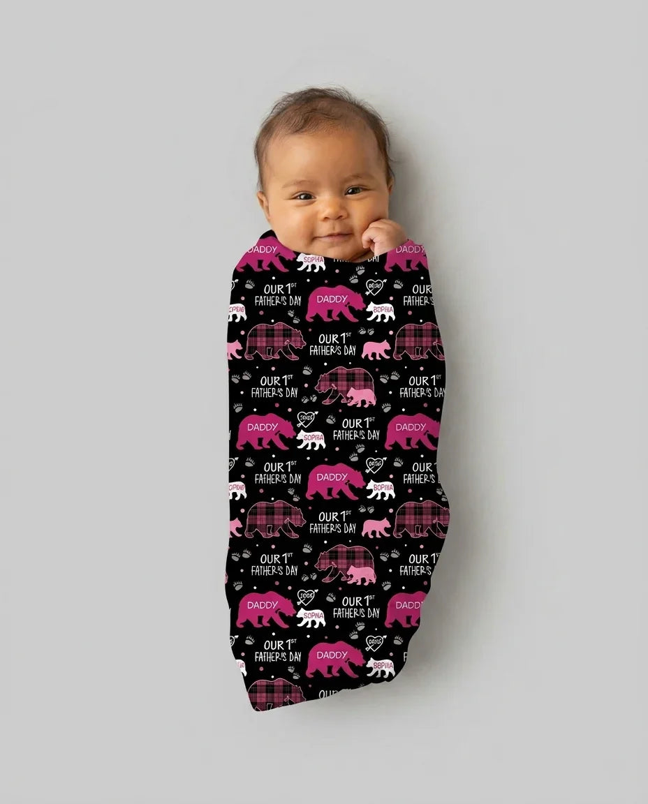 Our 1st Father's Day Daddy Bear & Me Matching swaddle blanket