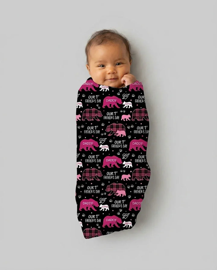 Our 1st Father's Day Daddy Bear & Me Matching swaddle blanket