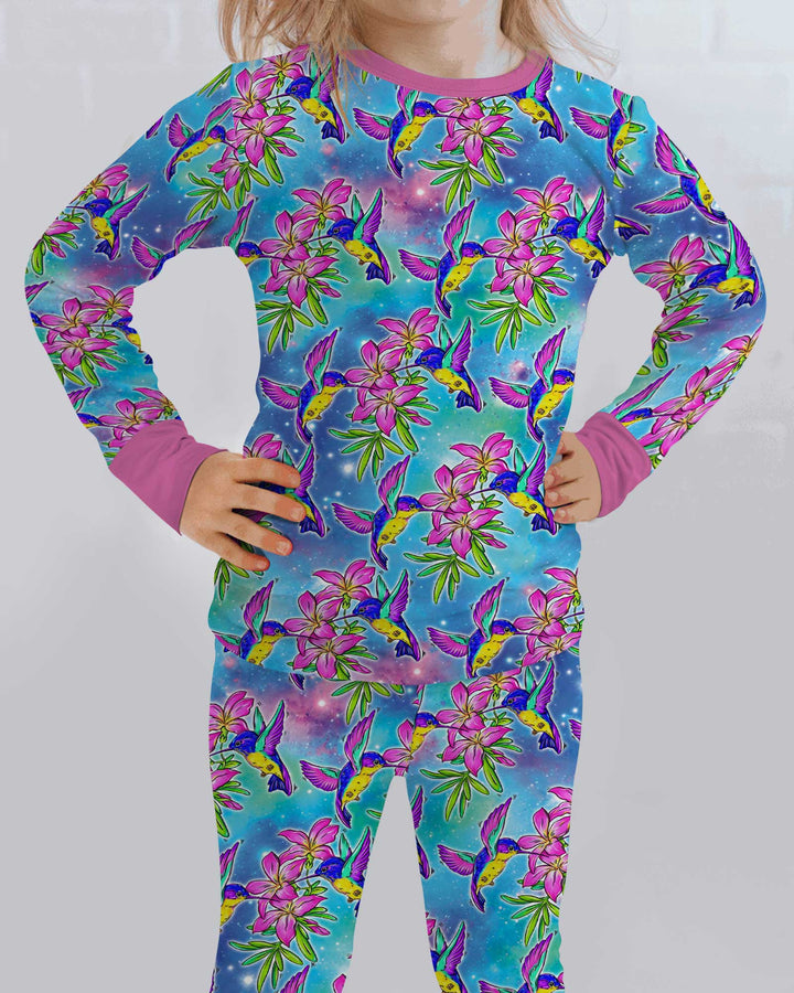 Floral Hummingbird Bamboo Two Piece Long Sleeve Pajama Set