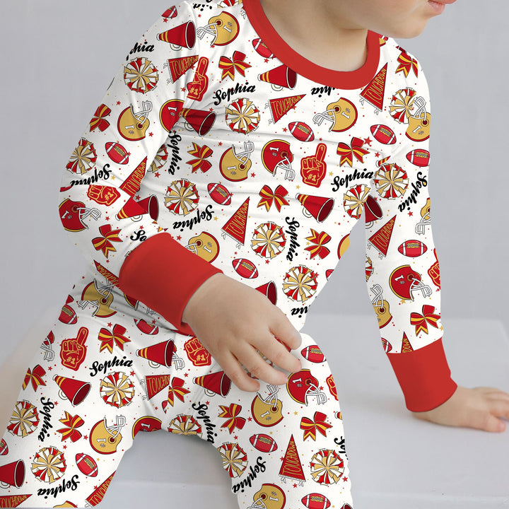 Custom Name Football Cheerleader Two Piece Long Sleeve Pajama Set