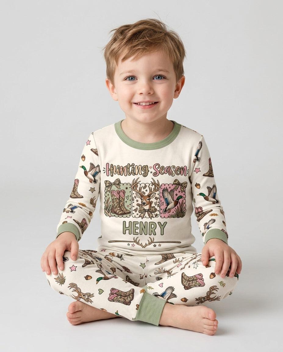 Custom Name Preppy Camo Bow  Bamboo Two Piece Long Sleeve Pajama Set