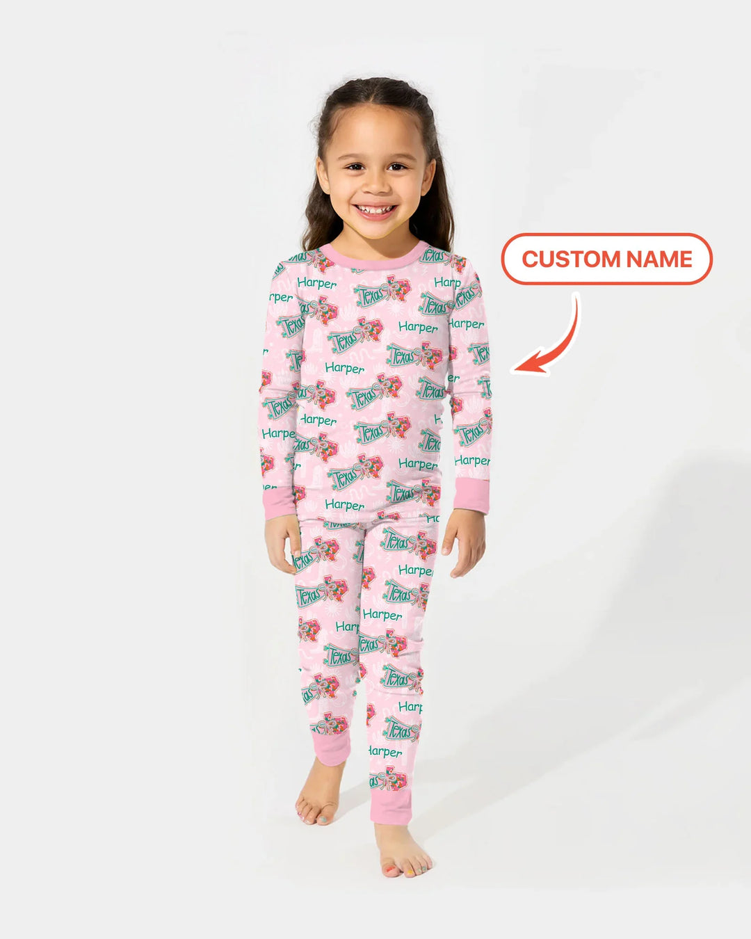 Custom Name Preppy Texas Charm Bamboo Two Piece Long Sleeve Pajama Set