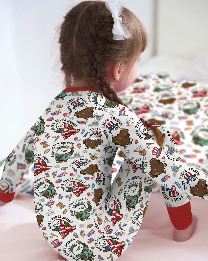 Happy 250th America Cute Patriotic Eagles Family Matching Bamboo Convertible Zippy