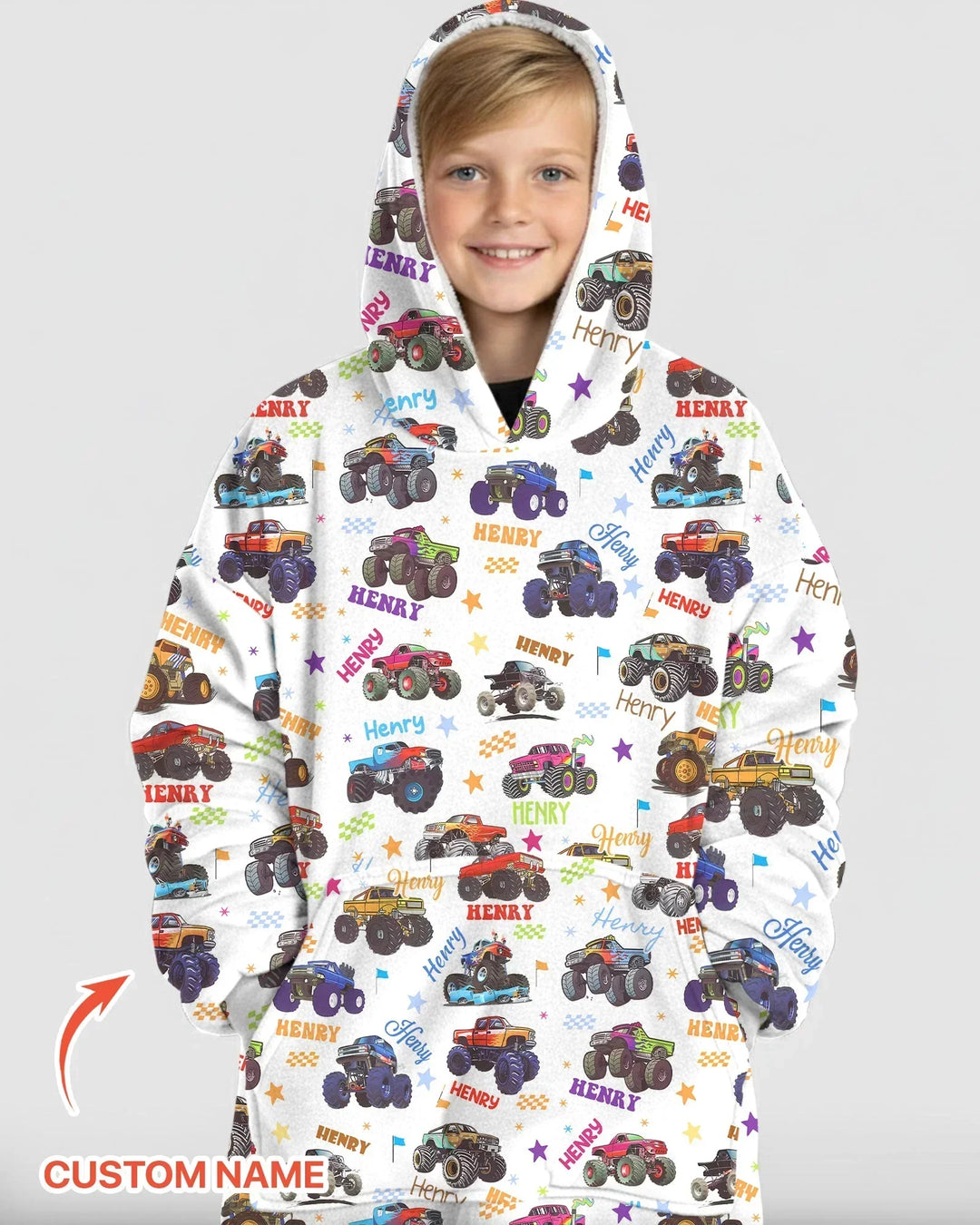 Monster Truck Custom Name Bamboo Blanket Hoodie