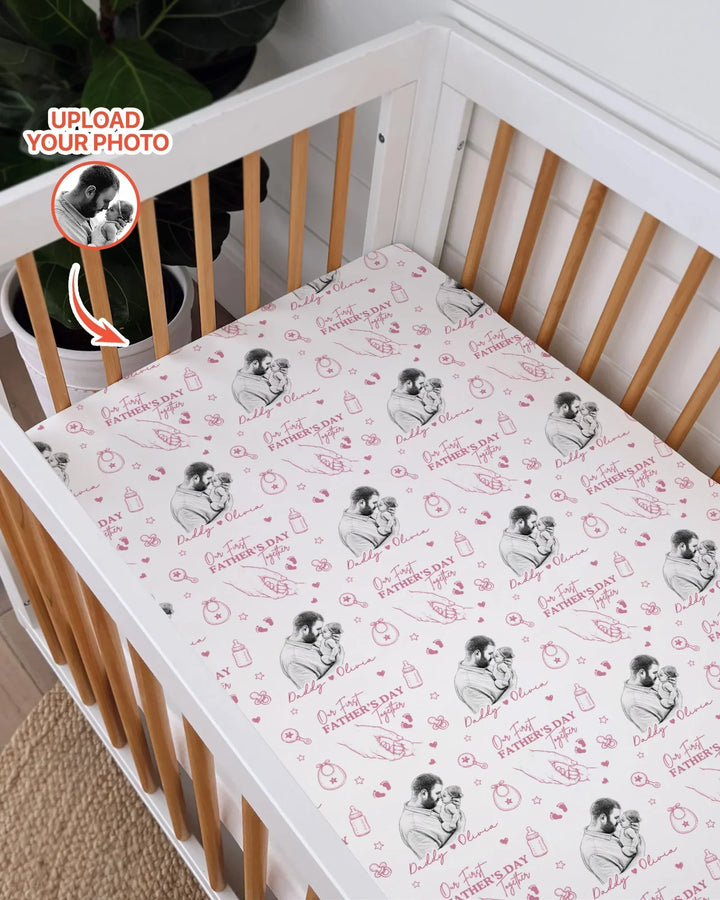 Custom Photo Our First Father's Day Together Bamboo Fitted Crib Sheet