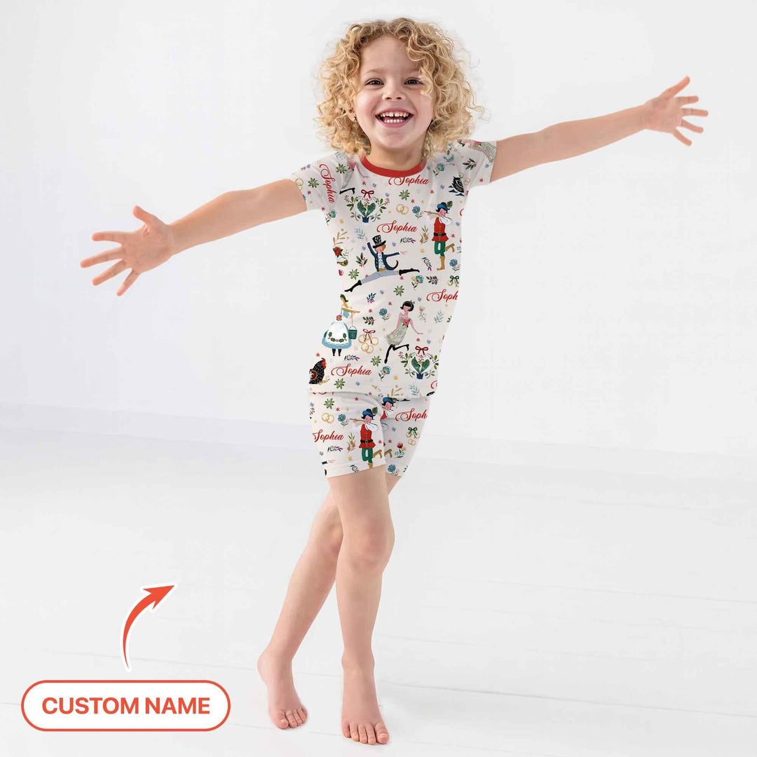 12 Days Of Christmas Custom Name Two Piece Short Sleeve Shorts Pajama Set , 12 Days Of Christmas Custom Name Two Piece Short Sleeve Shorts Pajama Set - 12-18M / Girl