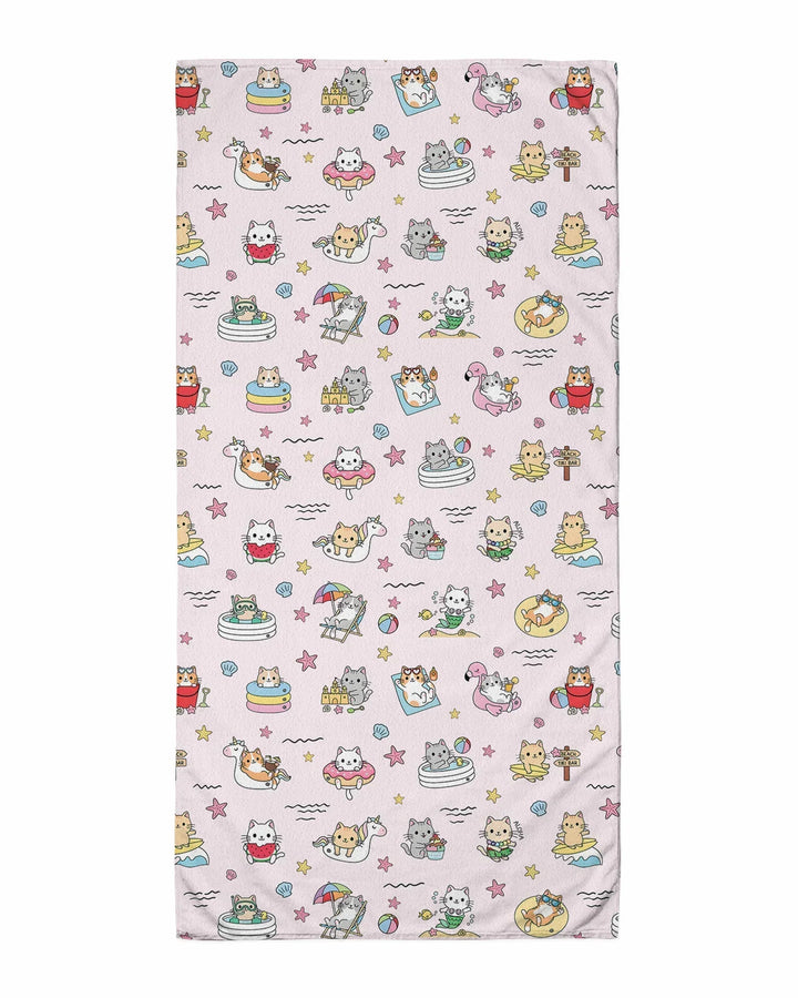 Kawaii Cats Summer Vacation Bamboo Beach Towel