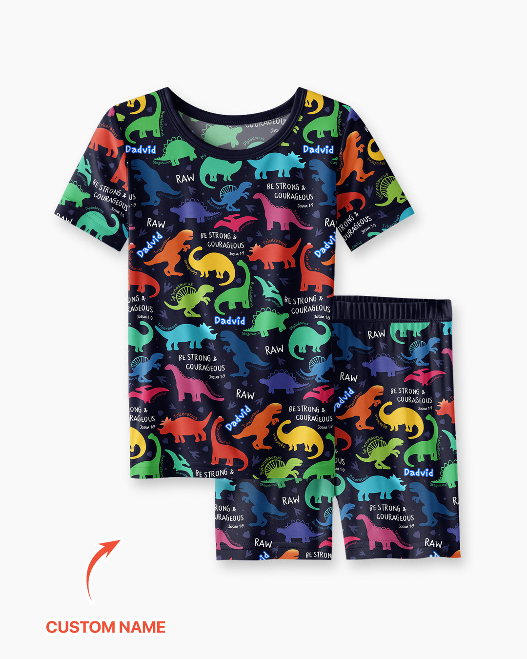 Be Strong and Courageous Dinosaur Christian Bamboo Two Piece Short Sleeve Shorts Pajama Set