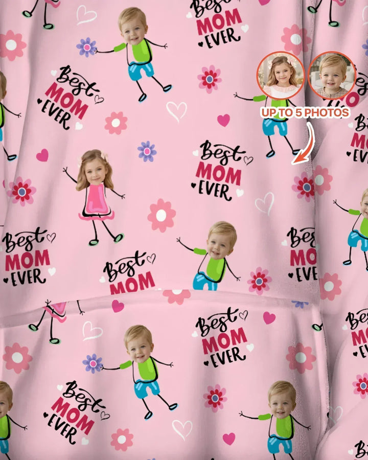 Custom Photo "Best Mom Ever" Doodle Bamboo Blanket Hoodie