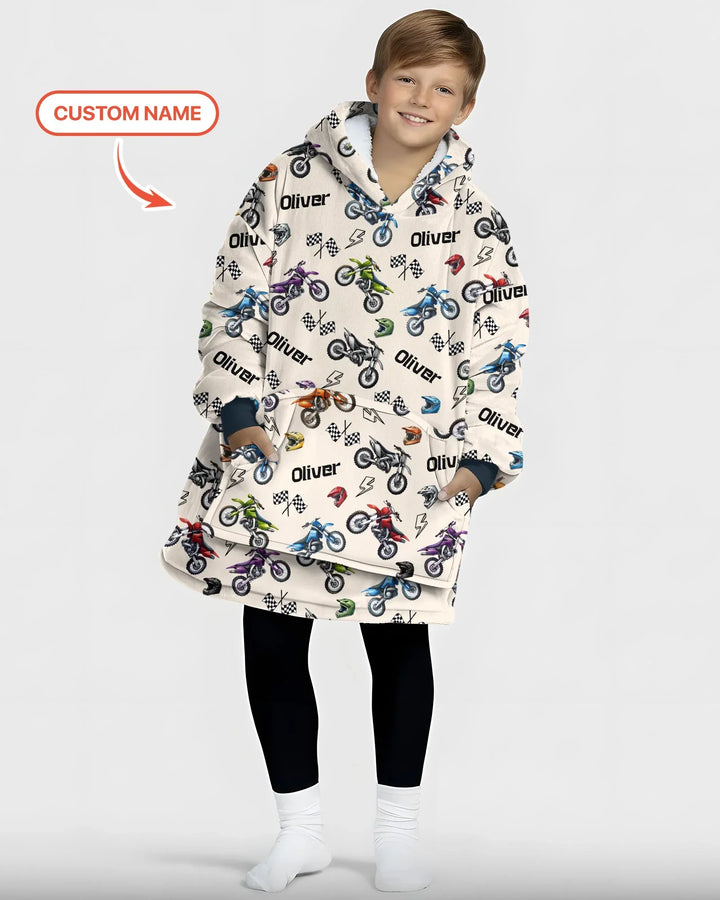 Custom Name Little Dirt Bike Rider Bamboo Blanket Hoodie