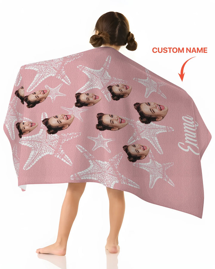 Custom Photo Starfish With Names Bamboo Beach Towel