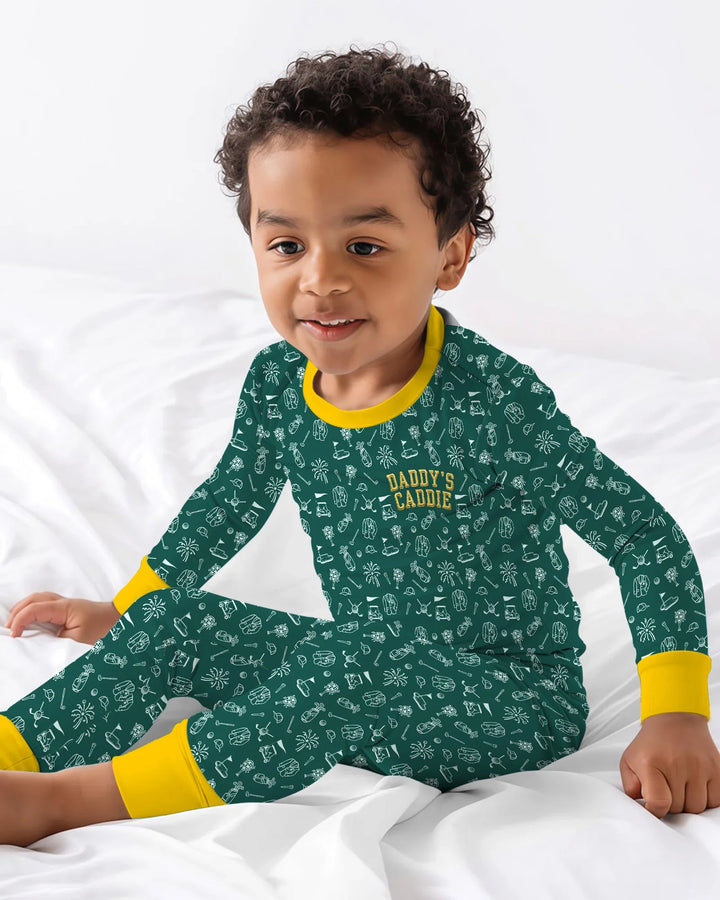 Conjunto de Pijama de Dos Piezas de Bambú con Bordado A Juego con Papá para Palos de Golf y Manga Larga